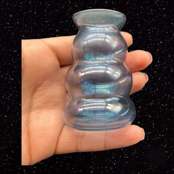 Iridescent Cobalt Blue Flint Glass Blown Vase Decoration Art Glass 3”T 1.5”W - Picture 3 of 12